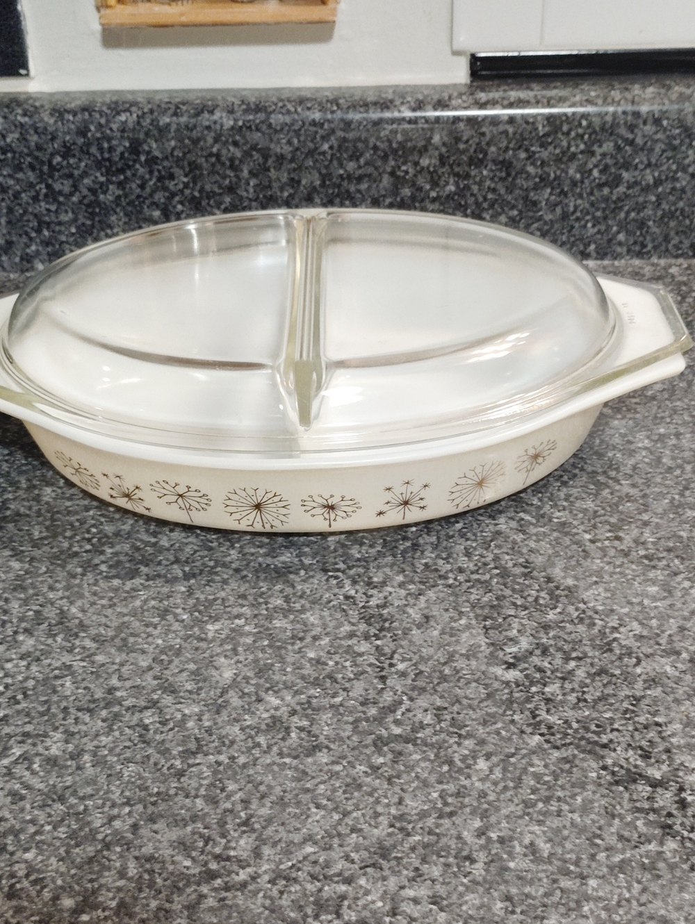 Vintage White Divided Casserole Dish with Clear Lid - Midcentury Floral Pyrex